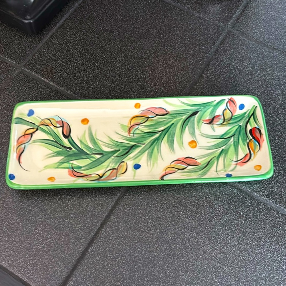 Vintage Gail Pittman Pottery Small Tray/Dish Yuletide Pattern
